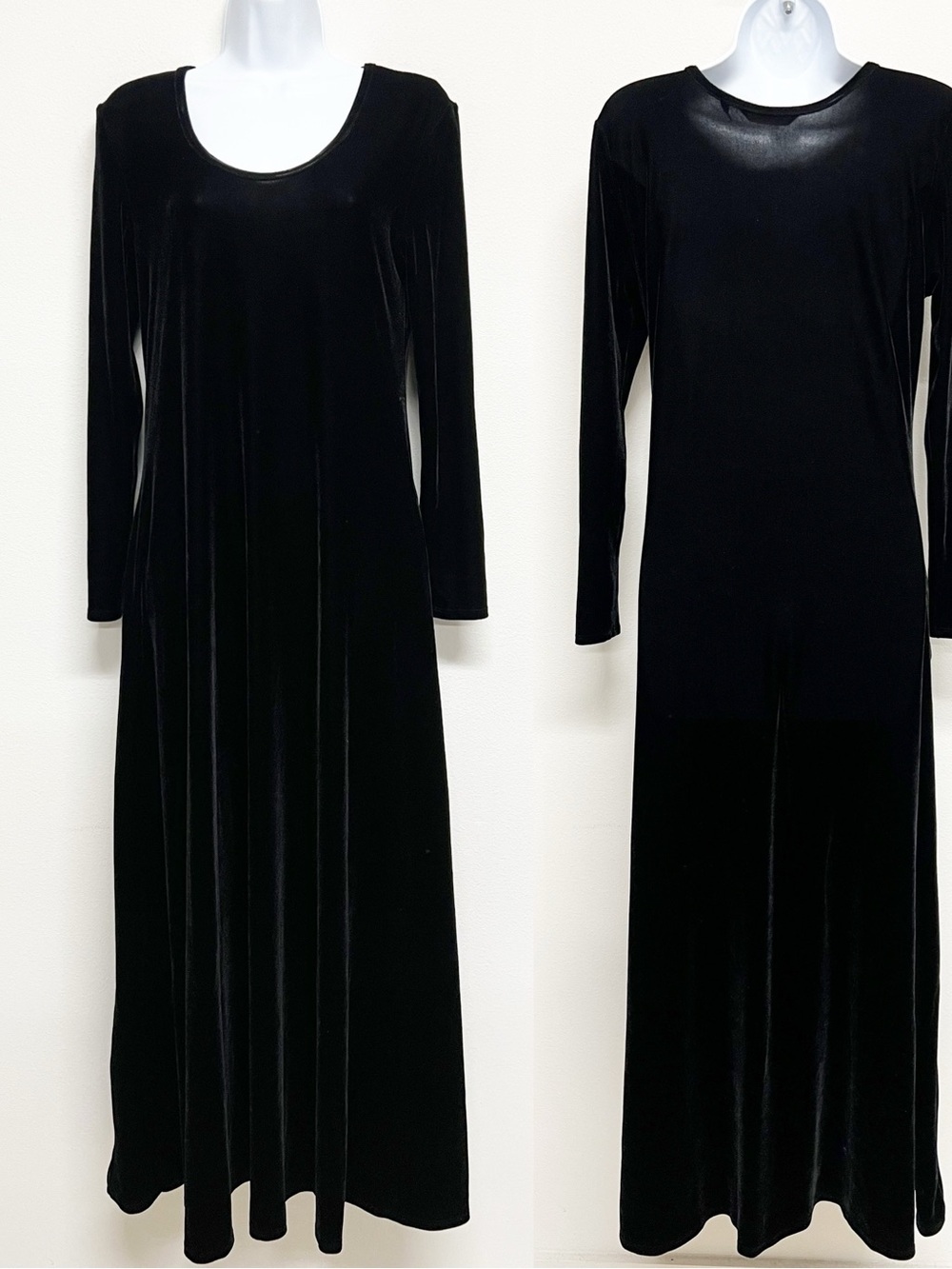 Soft Surroundings Womens Black Long Sleeve Santiago Stretch Velvet Maxi Dress